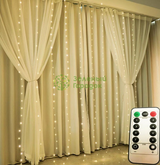 Гирлянда USB светодиодная с пультом BX-4, 200л LED теплый белый, 3х2м