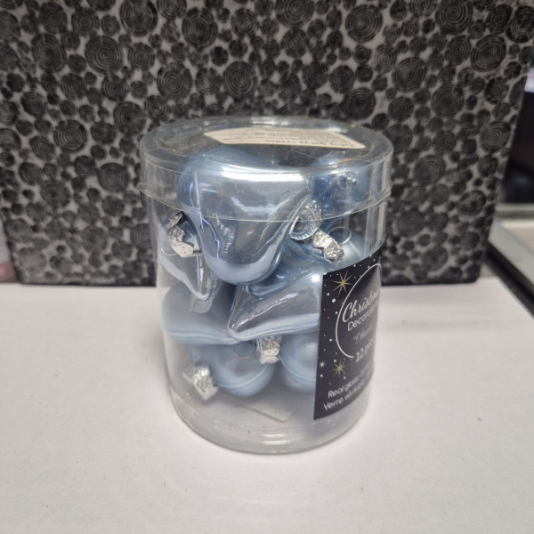 Набор фигур новогодних СЕРДЦА, стекл., 2х4,5х4см (уп=12 шт), стальной синий, арт. 010949 (только самовывоз)