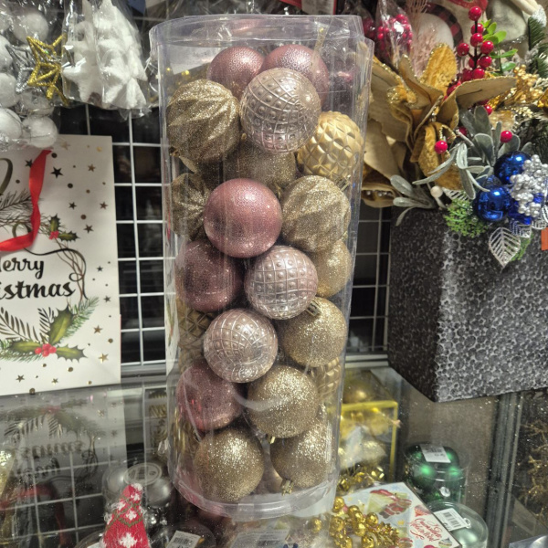 Набор фигур новогодних ШАРЫ, пластик, д.6 см (уп=35 шт), микс цвета, арт. CAN000190