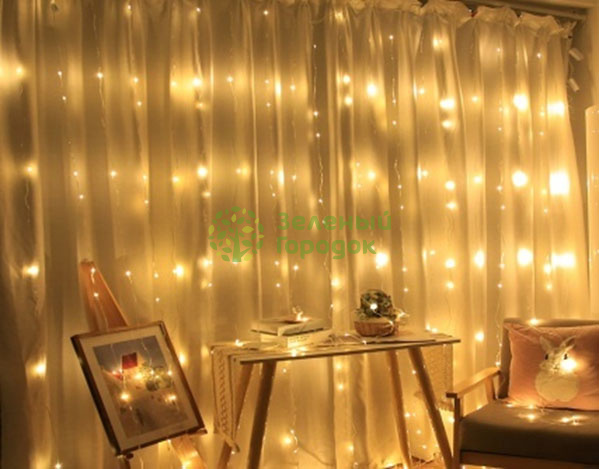 Гирлянда USB светодиодная с пультом BX-6, 280 LED теплый белый, 3х3м