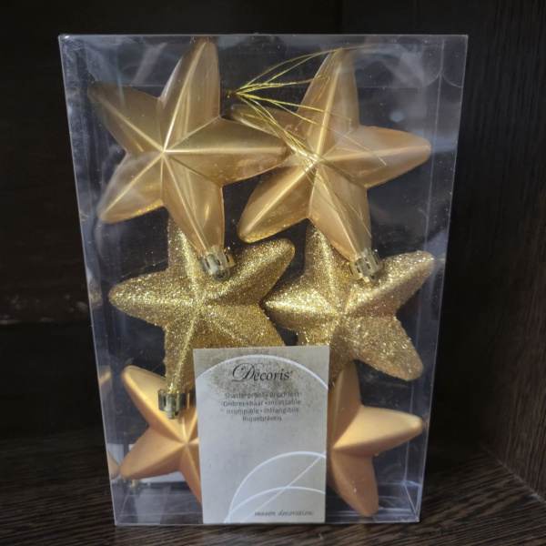 Набор фигур новогодних ЗВЕЗДЫ, пластик, 2х7,5х7,5 см (уп=6 шт), арт. 027907 (только самовывоз)