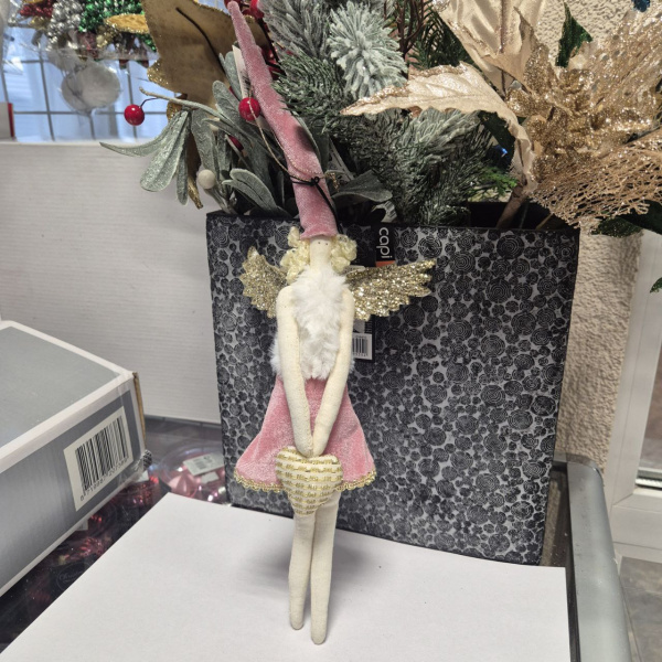 Фигура декоративная АНГЕЛ, полиэстер, с подвесом, 12х12х37 см, асс/2, розовый, арт. YZB005350 (только самовывоз)