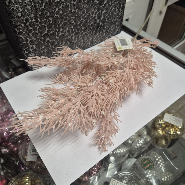 Ветвь новогодняя КИПАРИС ЗАСНЕЖЕННЫЙ, пластик, 53 см, розовый, арт. PXE01012SS/PK (только самовывоз)