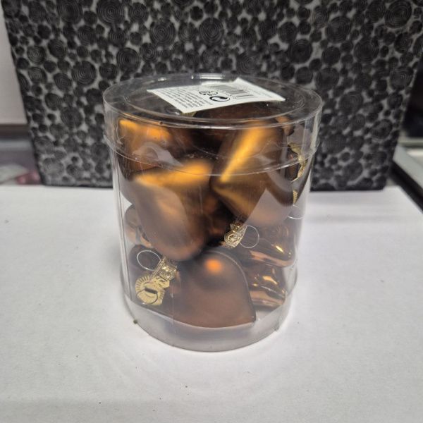 Набор фигур новогодних СЕРДЦА МИКС, стекло, 2х4,5х4 см (уп= 12 шт), корица, арт. 010098 (только самовывоз)