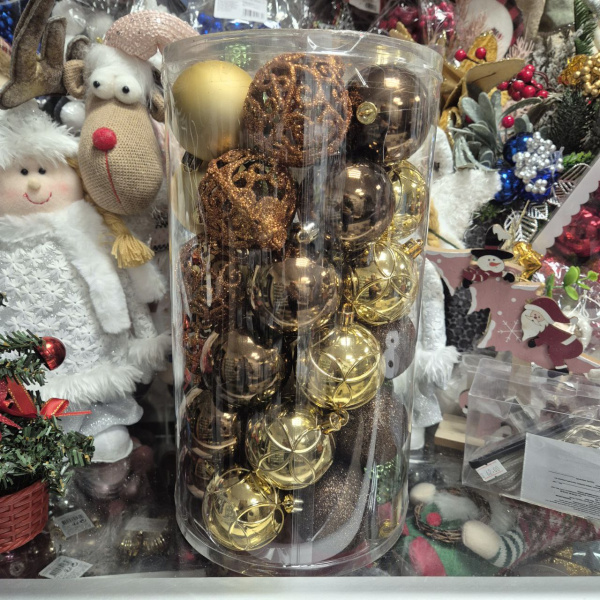 Набор фигур новогодних ШАРЫ МИКС, пластик, д.6см, (уп=30 шт), арт. 029237 (только самовывоз)