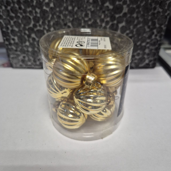 Набор фигур новогодних ШАРЫ, стекло, д.3 см (уп=12 шт), светло-золотой, арт. 012400 (только самовывоз)