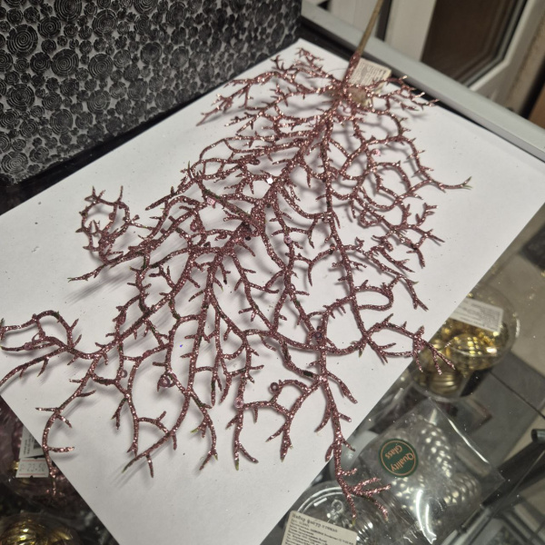 Ветвь искусственная, пластик, розовый с блеском, 54 см, арт. BRS8-20-420/29 (только самовывоз)