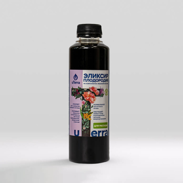 Удобрение органическое Эликсир плодородия. Для рассады. Здоровые цветы uTerra 0,25л Удобрение органическое Эликсир плодородия. Для рассады. Здоровые цветы uTerra 0,25л