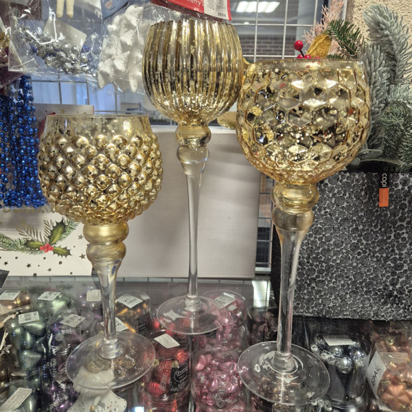 Набор подсвечников из стекла, 3 шт/наб, 30см, 35см, 40см, золотой, в подарочной упаковке, арт. DP2012480 (только самовывоз)