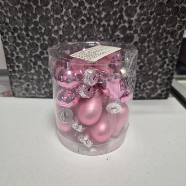 Набор фигур новогодних СЕРДЦА, стекло, 2х4,5х4 см (уп= 12 шт), розовый, арт. 010100 (только самовывоз)