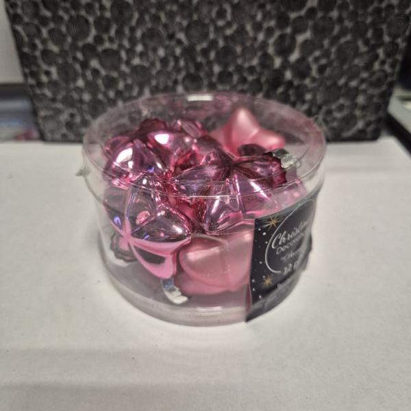 Набор фигур новогодних ЗВЕЗДЫ, стекл., 2х4,5х4см (уп=12 шт), розовый, арт. 012153 (только самовывоз)