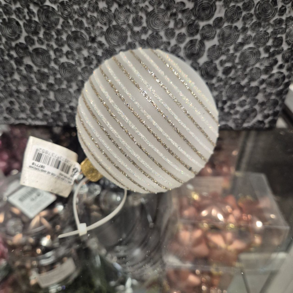 Фигура новогодняя ШАР, стекло, 8 см, асс/2, белый, арт. AVG118300 (только самовывоз)