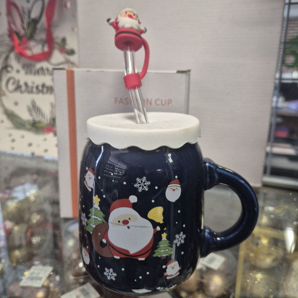 Набор новогодний для напитков SET-NG14 (450мл 7,3х11см кружка, крышка, трубочка) (только самовывоз)