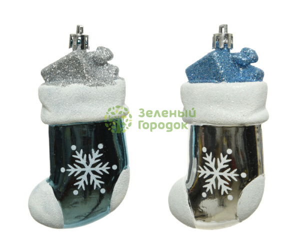 Фигура новогодняя Носок, с подвесом, пластик, 2,5x6x10,5см, арт. 028098