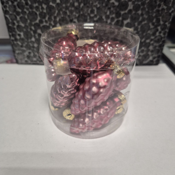 Набор фигур новогодних ШИШКИ, стекло, д.2,5х6см (уп=12 шт), розовый вельвет, арт. 012382 (только самовывоз)