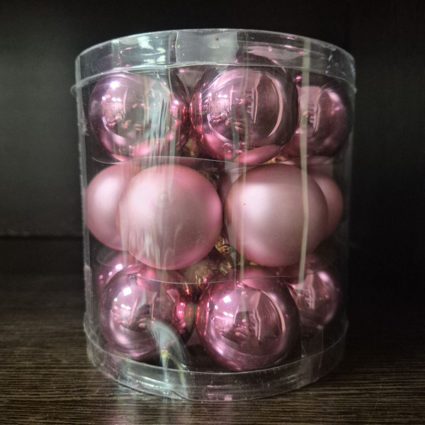 Набор фигур новогодних ШАРЫ, стекло, д.4 см (уп= 18 шт), розовый, арт. 010520 (только самовывоз)