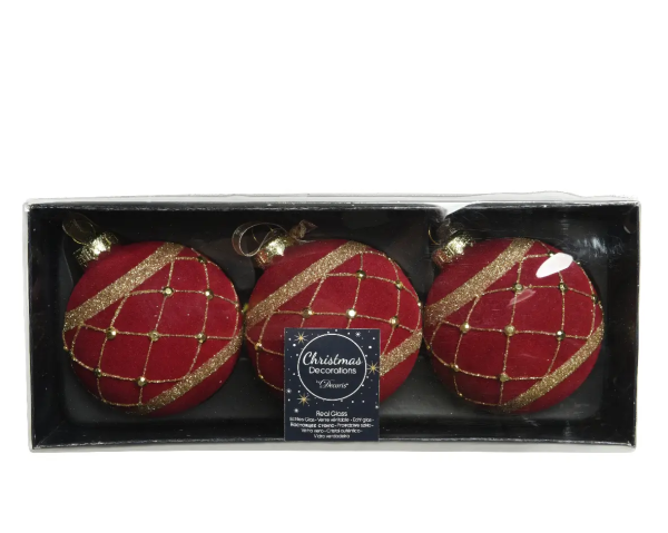 Набор фигур новогодних ШАРЫ, стекло, д.8 см,  (уп=3 шт), красный, арт. 061894