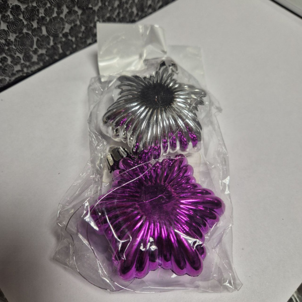 Украшение подвесное 6см*2шт 78896 "Ассорти звезды серебряные и фиолетовые" (только самовывоз)