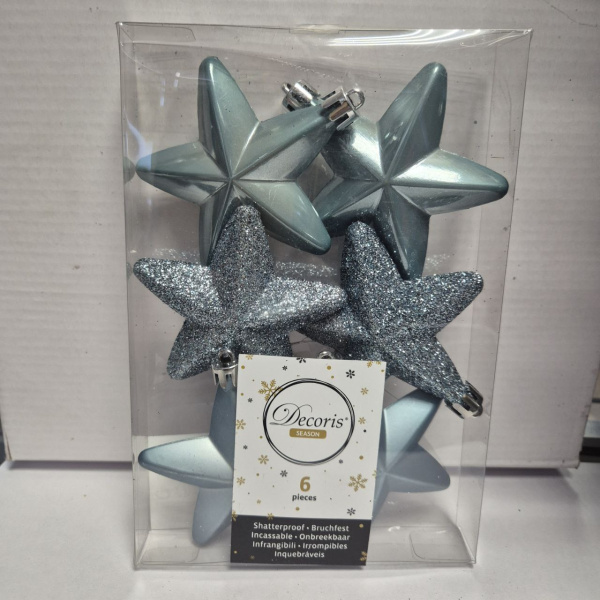 Набор фигур новогодних ЗВЕЗДЫ, пластик, 2х7,5х7,5 см, (уп=6 шт), синий, арт. 027975 (только самовывоз)