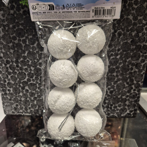 Набор фигур новогодних ШАРЫ-СНЕЖКИ, пластик, д.4см (уп=8 шт), арт. AWR500500