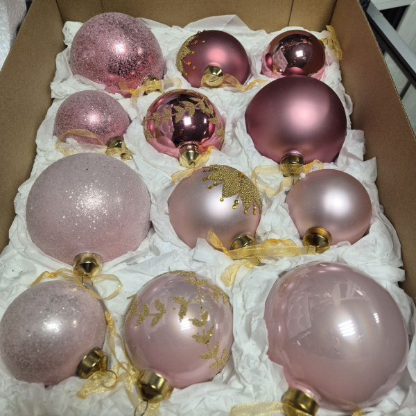 Набор фигур новогодних ШАРЫ МИКС, стекло, д 6-10 см., (уп=12 шт), арт. 149923 (только самовывоз)