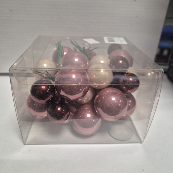 Набор фигур новогодних ШАРЫ НА ПРОВОЛОКЕ, в пучках, стекло, д.2/2,5/3см (уп=6 пуч.), оттенки розового