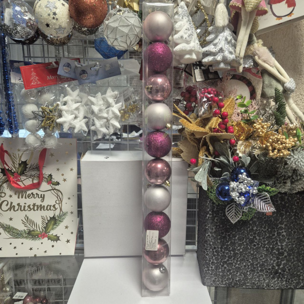 Набор фигур новогодних ШАРЫ МИКС, пластик, д.6см, (уп=10 шт), арт. 029246 (только самовывоз)