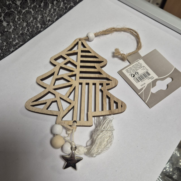 Фигура новогодняя ЕЛКА/ЗВЕЗДА, дерево, с подвесом, асс/2, 10х36 см, арт. 551033 (только самовывоз)