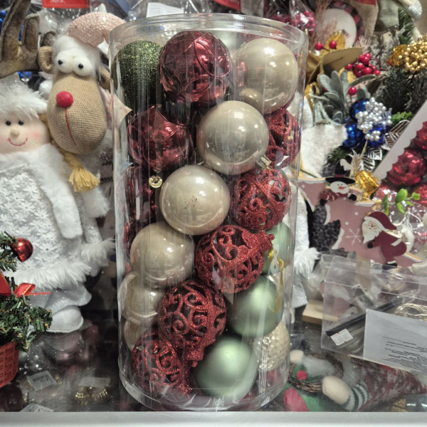 Набор фигур новогодних ШАРЫ МИКС, пластик, д.6 см, (уп=37 шт), арт. 029235 (только самовывоз)