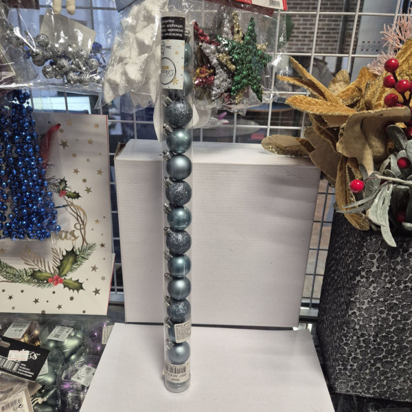 Набор фигур новогодних ШАРЫ МИКС, пластик, д 3 см., (уп=14 шт), голубой, арт. 020497 (только самовывоз)