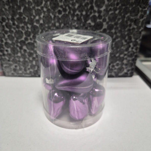 Набор фигур новогодних СЕРДЦА, стекл., 2х4,5х4см (уп=12 шт), фиолетовая петуния, арт. 010952 (только самовывоз)