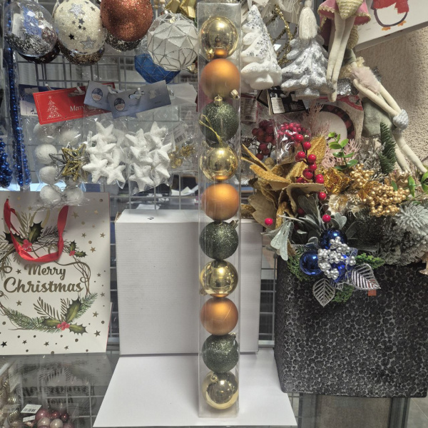 Набор фигур новогодних ШАРЫ МИКС, пластик, д.6см, (уп=10 шт), арт. 029244 (только самовывоз)