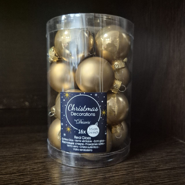 Набор фигур новогодних ШАРЫ, стекло, 3,5 см (уп=16 шт), арт. 010700 (только самовывоз)