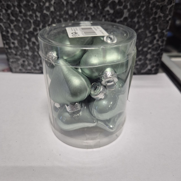 Набор фигур новогодних СЕРДЦА, стекл., 2*4, 5*4 см (уп=12 шт), эвкалиптовый, арт. 010921 (только самовывоз)