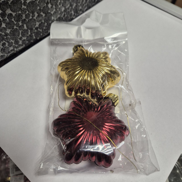 Украшение подвесное 6см*2шт 78895 "Ассорти звезды золотые и красные" (только самовывоз)