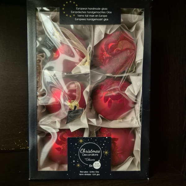 Фигура новогодняя ШАР, стекло, д. 8 см, красный, арт. 057626 6шт=наб (только самовывоз)