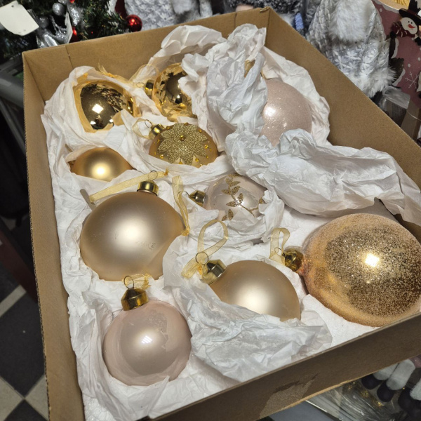 Набор фигур новогодних ШАРЫ, стекло, д 10 см., (уп=12 шт), арт. 149919 (только самовывоз)