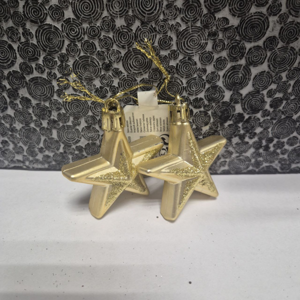 Фигура декоративная ЗВЕЗДА, с подвесом, связка из 2, пластик, асс/2, 3х6х6 см, золотой, арт. 028099 (только самовывоз)