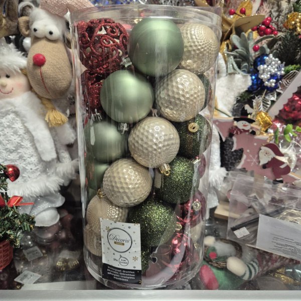 Набор фигур новогодних ШАРЫ МИКС, пластик, д.6 см, (уп=37 шт), арт. 029235 (только самовывоз)