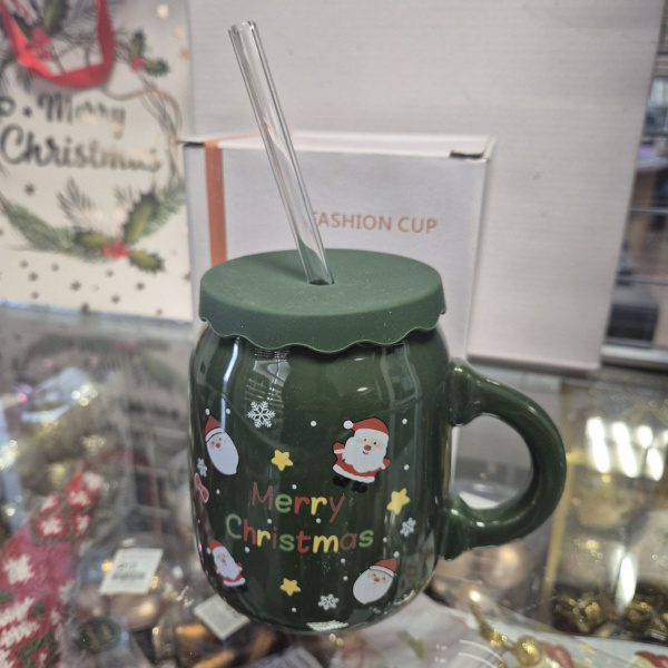 Набор новогодний для напитков SET-NG14 (450мл 7,3х11см кружка, крышка, трубочка) (только самовывоз)