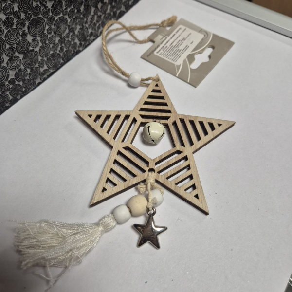 Фигура новогодняя ЕЛКА/ЗВЕЗДА, дерево, с подвесом, асс/2, 10х36 см, арт. 551033 (только самовывоз)